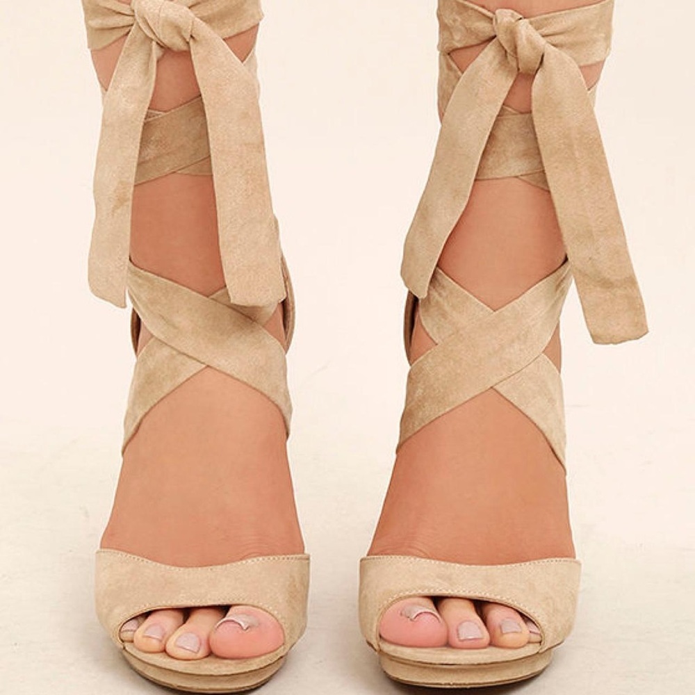 Lulu’s Dorian Natural Suede Lace-Up Platform Heels - Picture 2 of 16